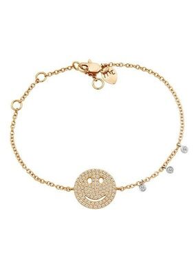Meira T 14K Rose Gold Diamond Happy Face Smiley Bracelet NWOT